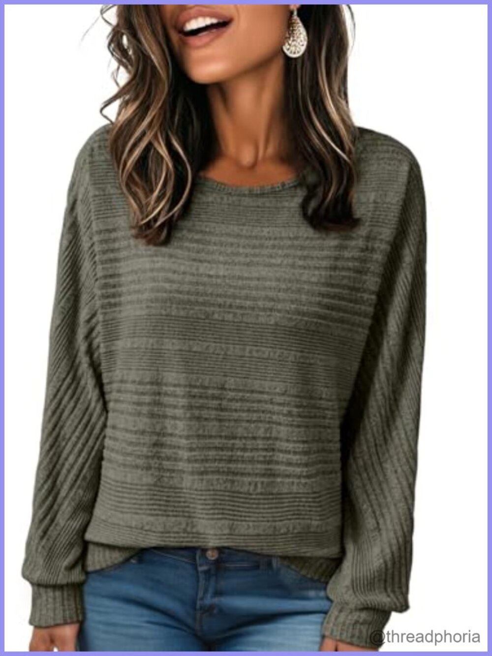 Women's Long Sleeve Batwing Sleeve Top Casual Crew Neck Pullover Blouse